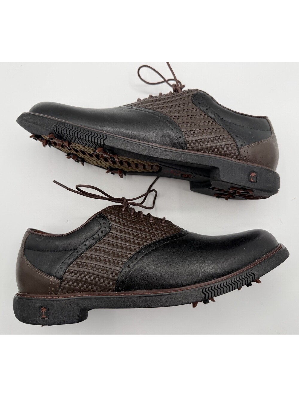 Tommy Bahama Golf Shoes 10.5 Leather Woven Black Brown Spikes Cleats NWTS
